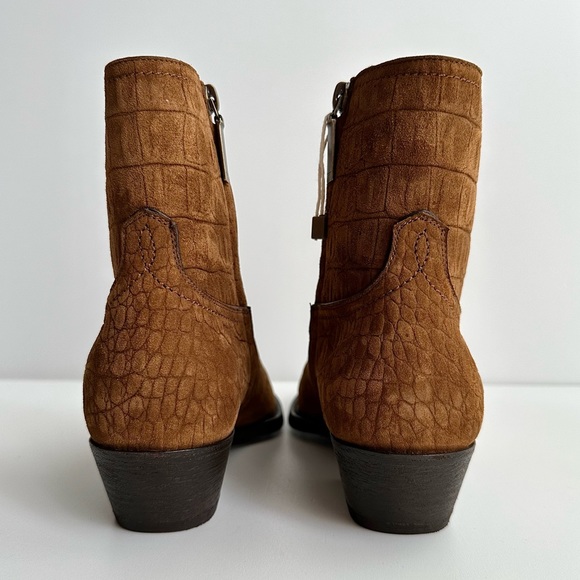 ✨New SAINT LAURENT Lukas Croc Embossed Suede 40mm Zip Western Booties Size 37.5 - Picture 8 of 12